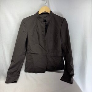 Ann Taylor Women's Blazer Jacket Sz 0 Mandarine Collar Button Front Career Brown